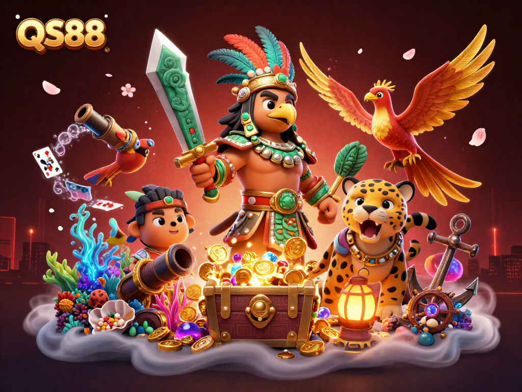 Join the excitement at QS88 with vibrant casino-themed adventure featuring 3D characters and treasures.