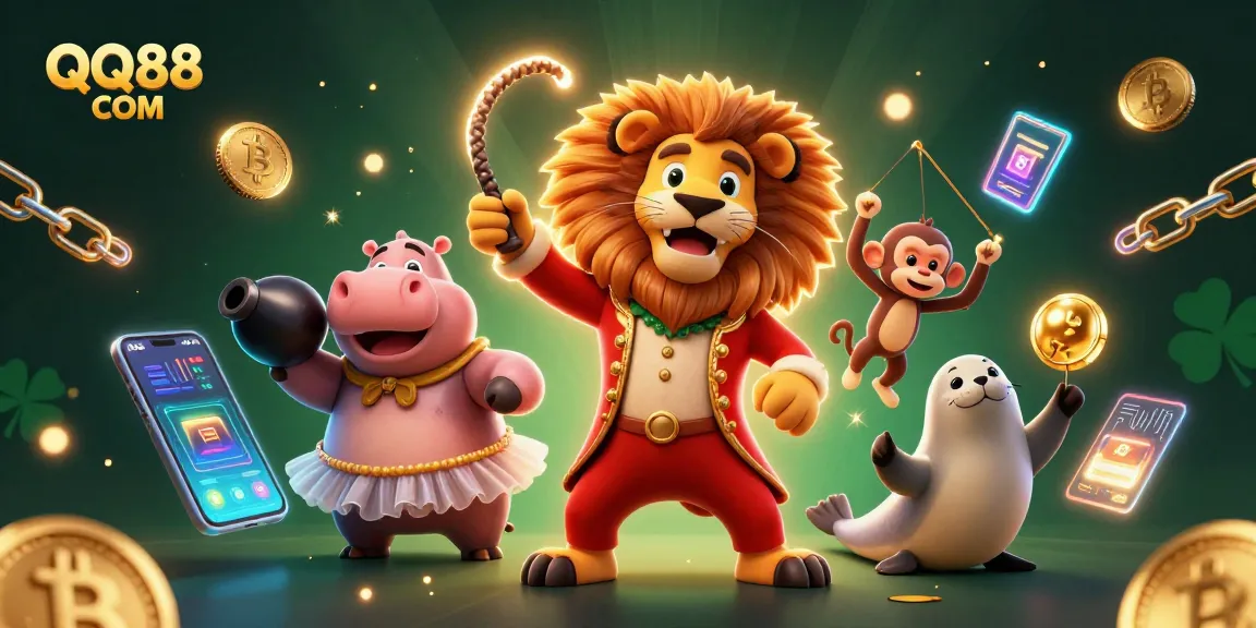 Experience thrilling action at QQ88 COM with 3D characters cracking winning strategies in a vibrant casino scene.