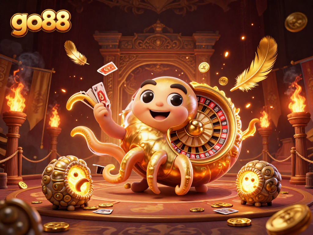 Experience go88 with a vibrant 3D illustration showcasing thrilling casino elements.