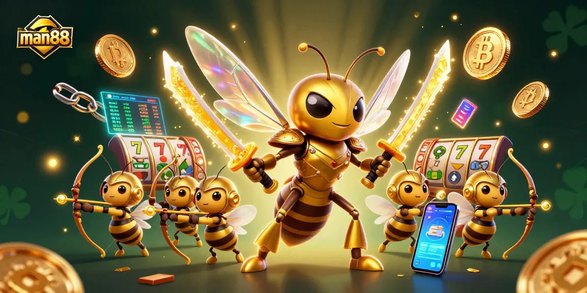 Engage in thrilling gameplay with man88: a vibrant 3D illustration of a honeycomb-themed casino adventure.