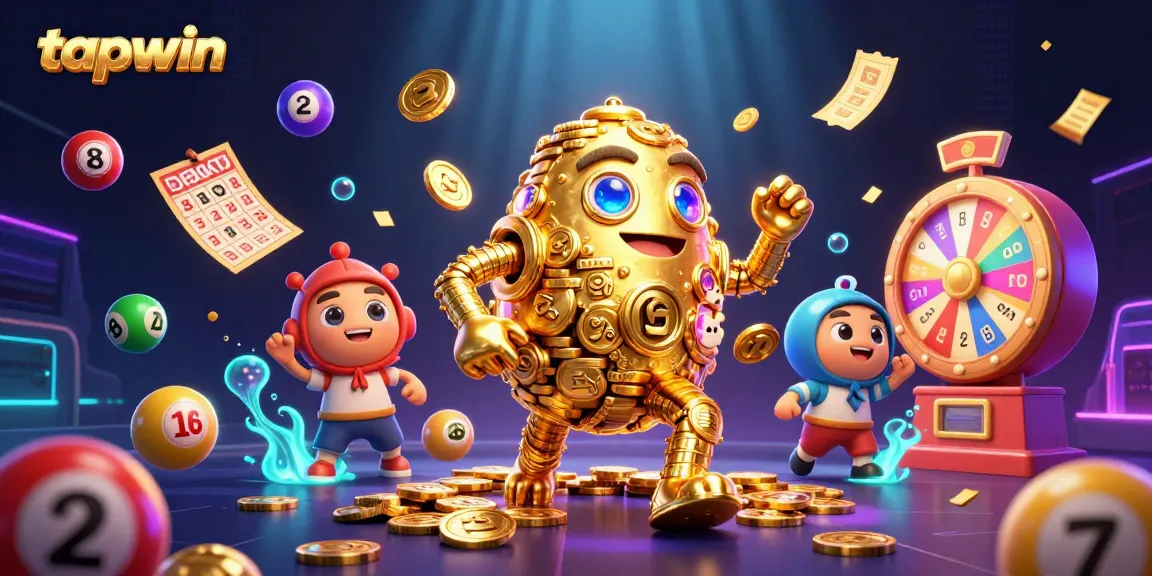Experience the thrill of tapwin with vibrant lottery elements and a golden golem in action!
