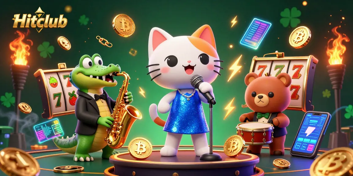 Engage in the vibrant scene at Hitclub featuring a jazz-singer cat, saxophone crocodile, and drum bear in a casino
