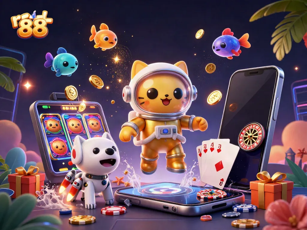 Experience the thrilling casino adventures at red 88 with an astronaut cat and vibrant game elements.