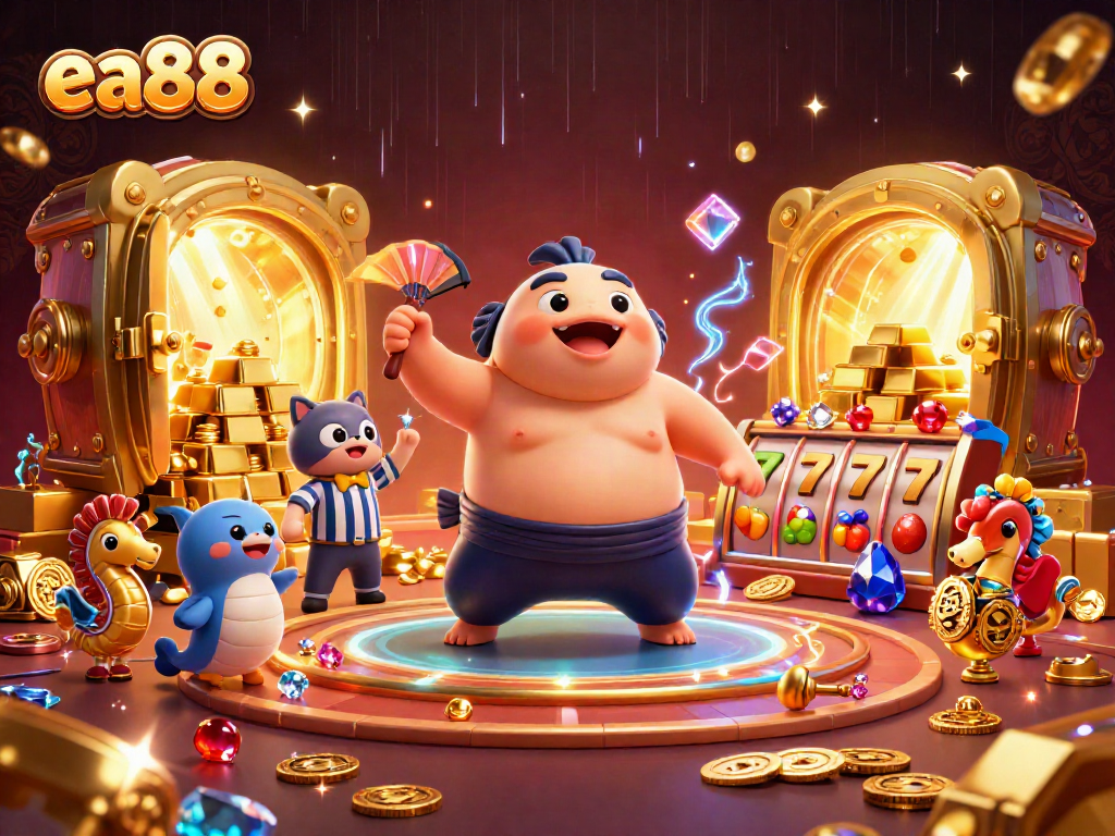 ea88 brings vibrant energy to an underwater casino scene with colorful characters and treasures