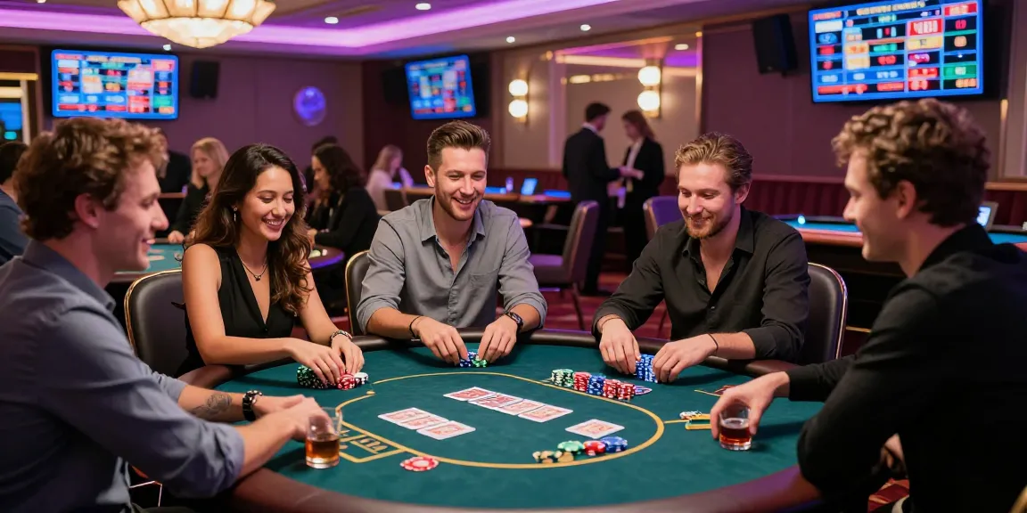 Friends playing poker at KO66 Casino, enjoying an exciting night.