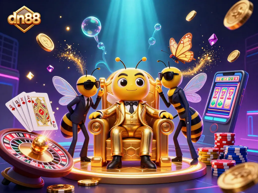 Spin lucky slot machines with dn88 in a vibrant casino scene rich in gold coins and colorful chips.