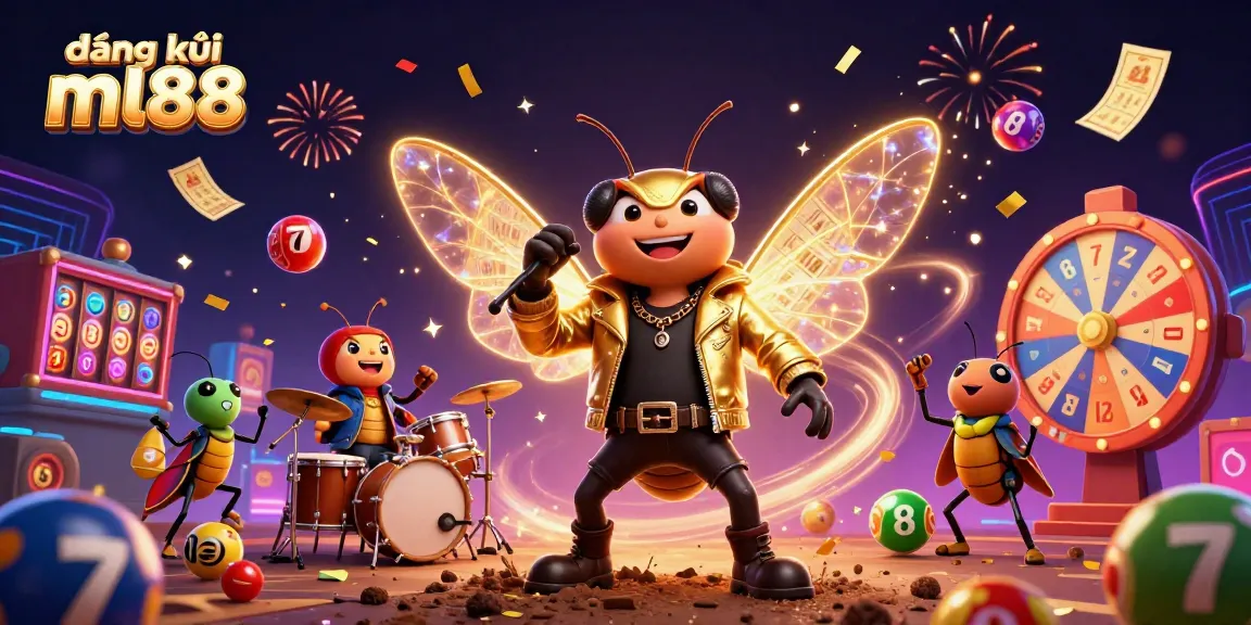 Engage with the thrilling world of đăng ký ml88 as the cicada rock star entertains amidst vibrant lottery and casino elements.