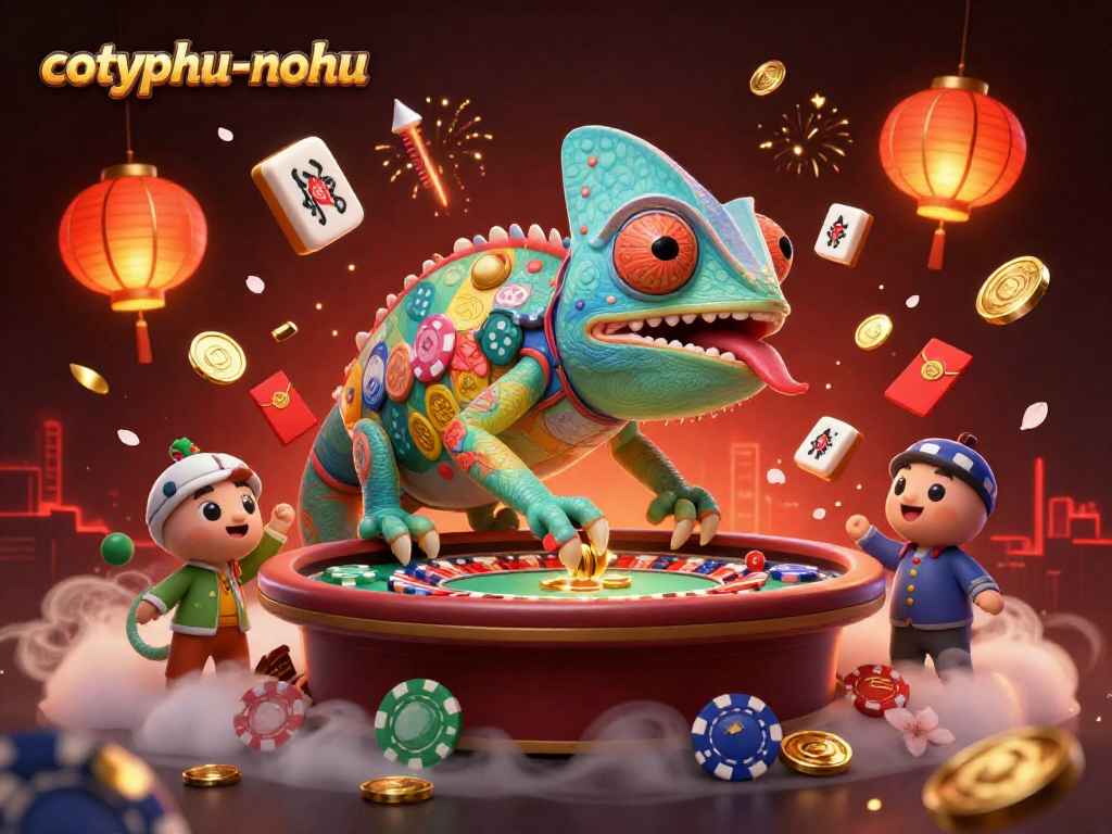 Cotyphu-nohu brings strategic gambling excitement with a colorful chameleon casino owner and festive game elements.