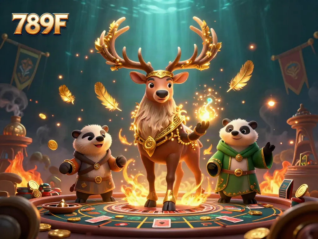Engage in thrilling gameplay at 789F, where excitement meets golden opportunities in a lively casino setting.