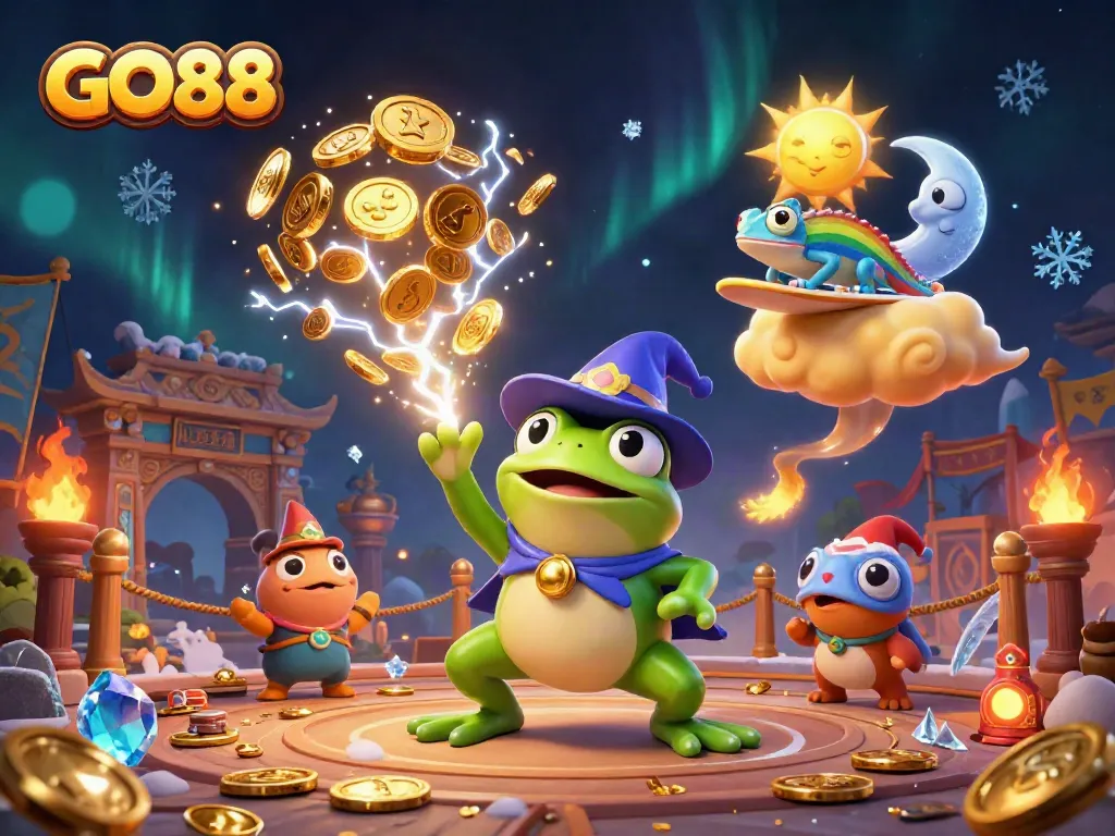 Experience the thrilling world of GO88 with vibrant casino games and unique characters in a mystical scene.