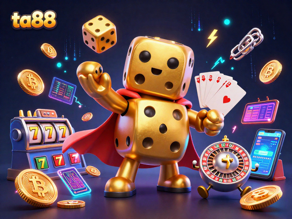 ta88 rolls the dice in a vibrant casino scene, revealing thrilling jackpots and cryptocurrency excitement.