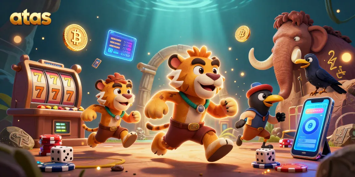 Experience thrilling gaming at atas with a lively prehistoric casino scene featuring dynamic visuals.