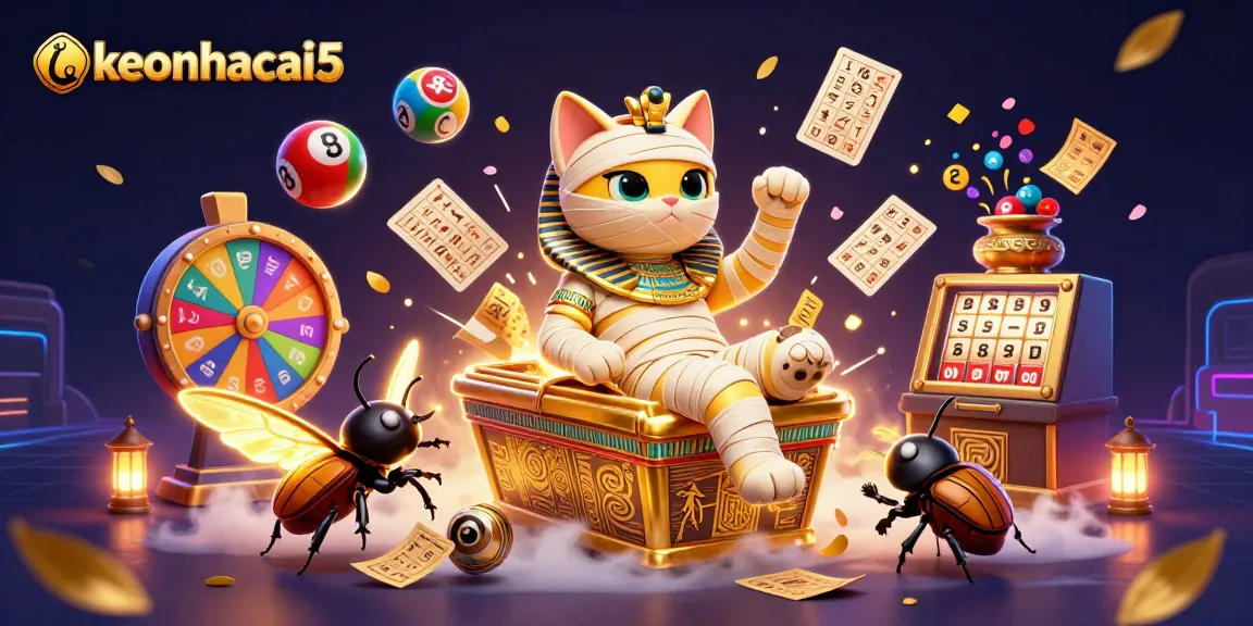Engage in thrilling gameplay with keonhacai5 among colorful lottery balls and a vibrant casino atmosphere.