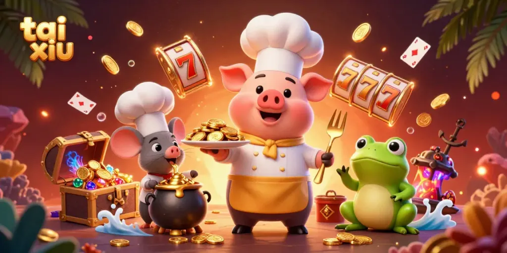 Experience tai xiu casino excitement with gold coins, animated characters, and vibrant gaming elements.
