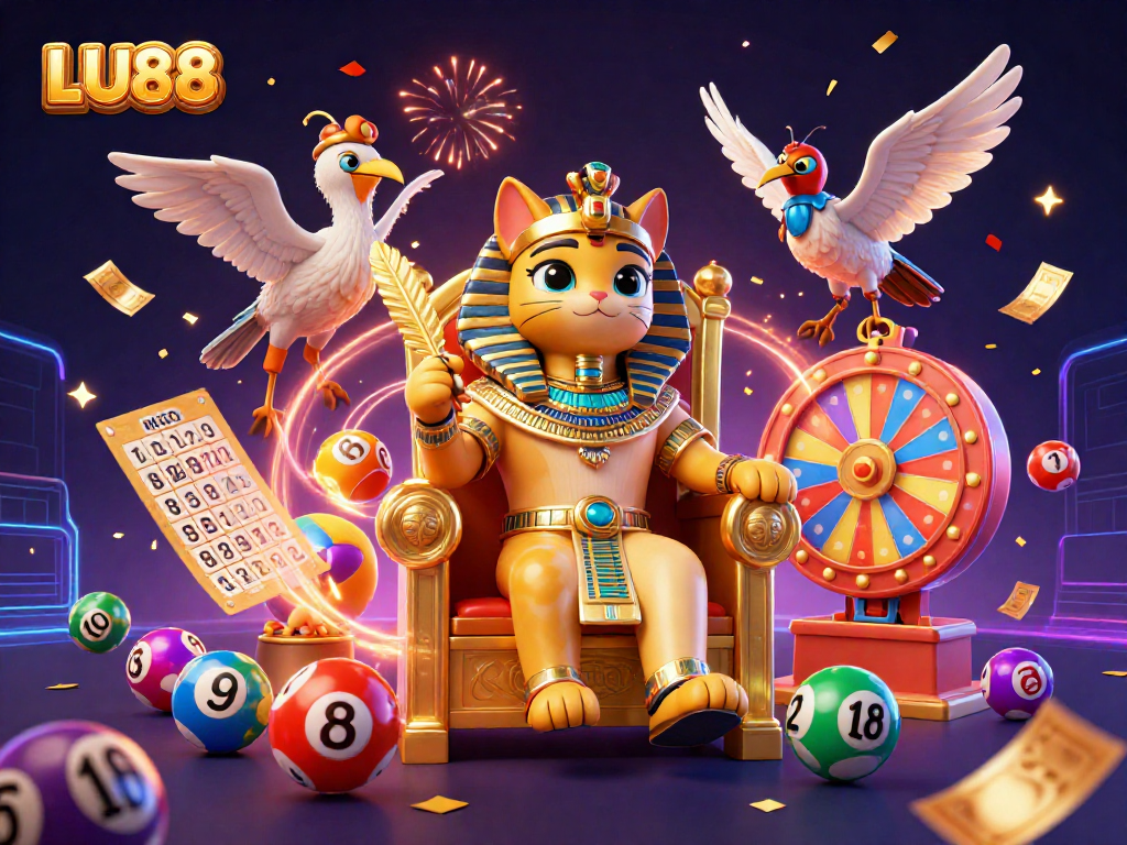 Engage in exciting lottery gameplay at LU88 with vibrant elements and dynamic scene.