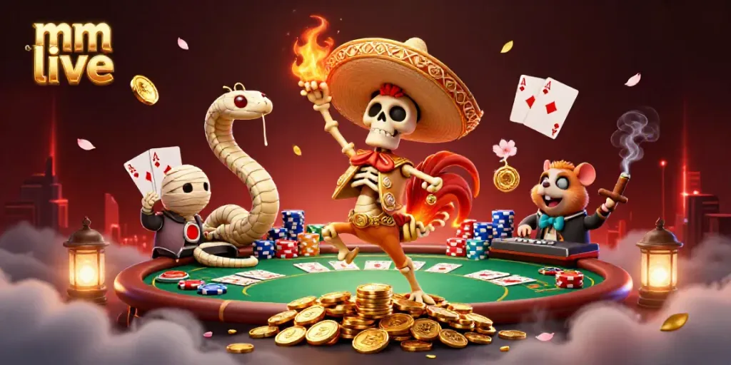 Experience the excitement of mm live with a dynamic casino scene featuring vibrant characters and rich elements.