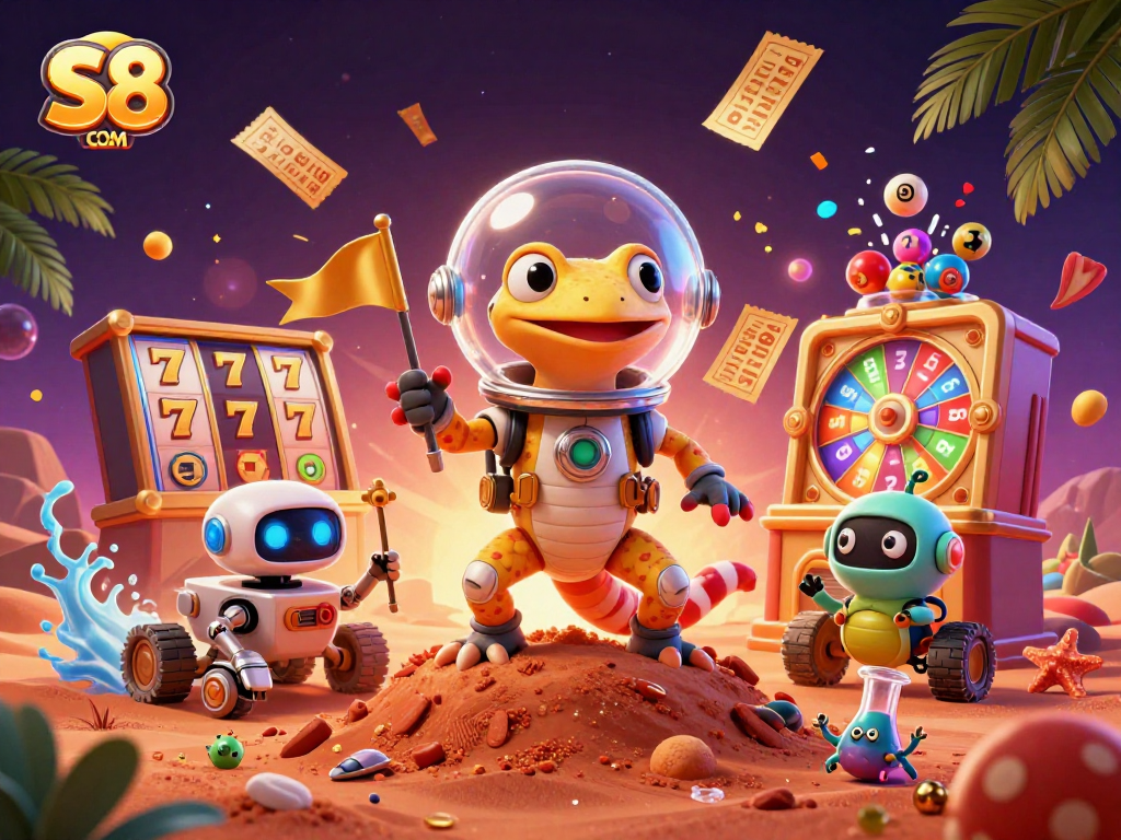 Engage with S8 COM's thrilling casino experience in a vibrant, colorful Martian setting.