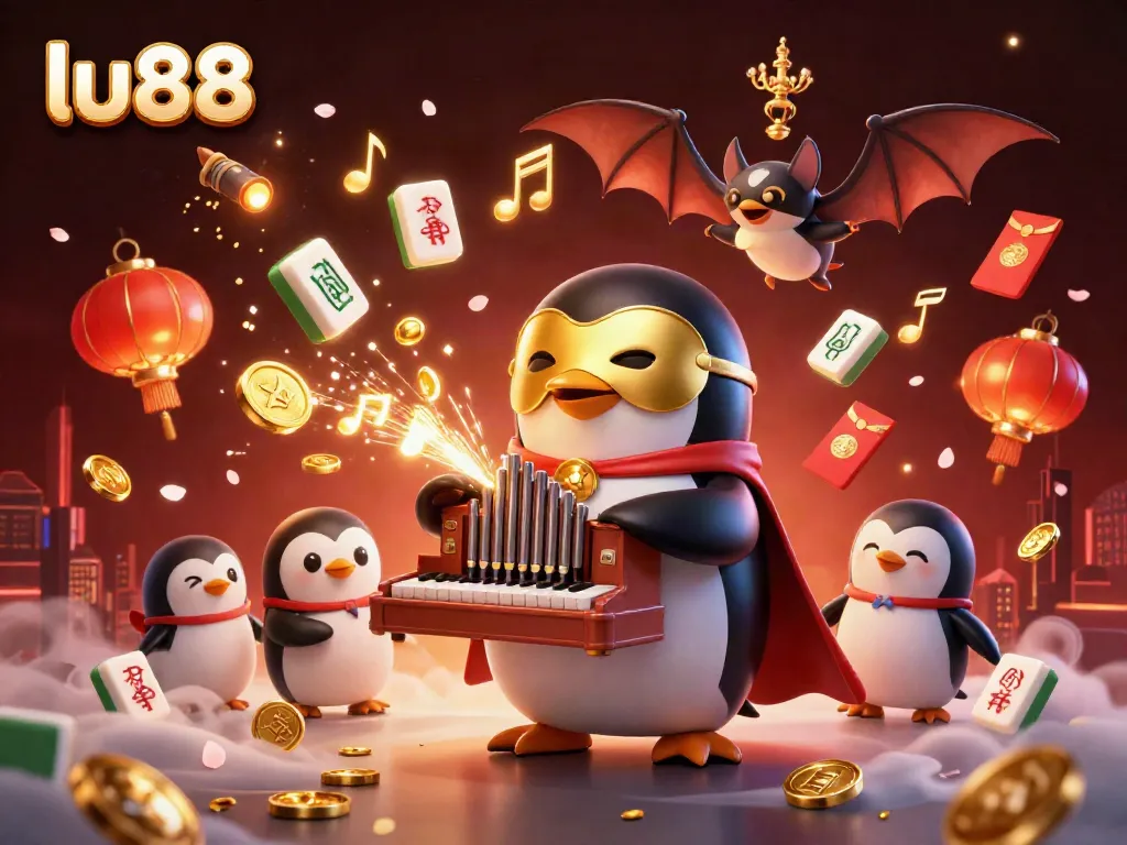 Experience lu88's thrilling gameplay with a lively scene featuring a cartoon penguin and animated elements.