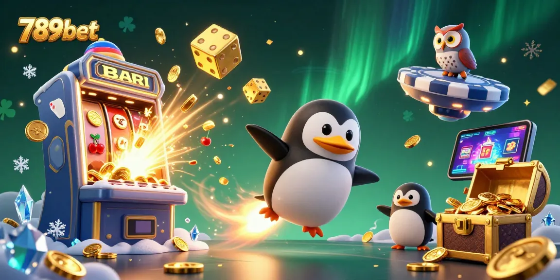 Engage with 789bet's vibrant casino world, featuring a dynamic golden penguin and casino elements.