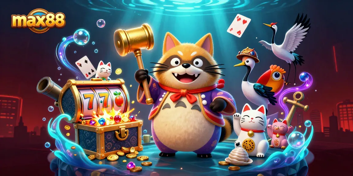 Engage with max88's vibrant casino world featuring cheerful characters and dynamic gaming elements.