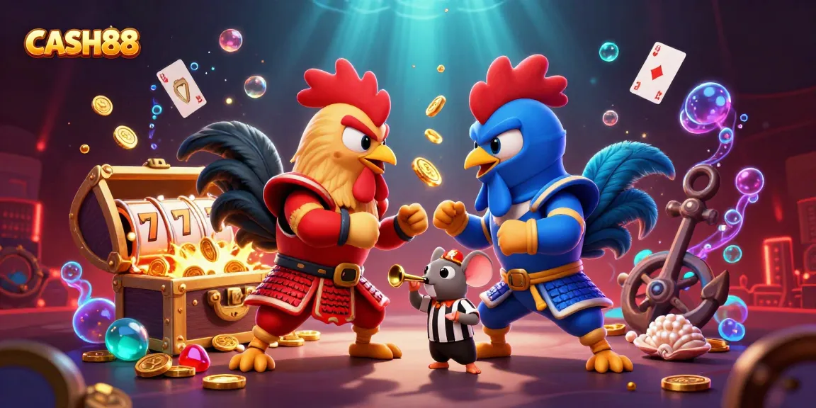 Experience thrilling gameplay at CASH88 with cartoon rooster champions and dynamic casino elements.