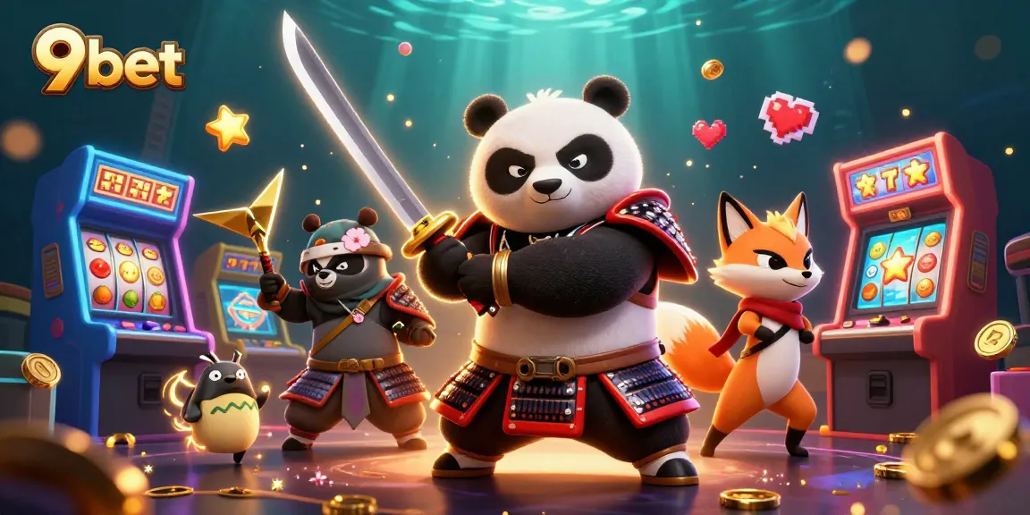 Experience thrilling gaming action with 9bet's vibrant casino illustrations featuring samurai and fox characters.