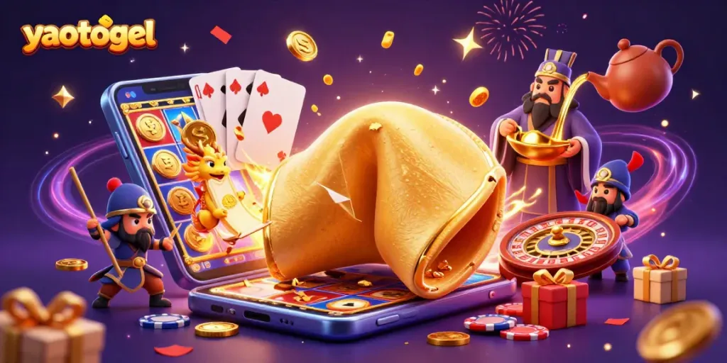 Experience exciting wins with yaotogel's vibrant casino scene showcasing slot games and golden fortune.