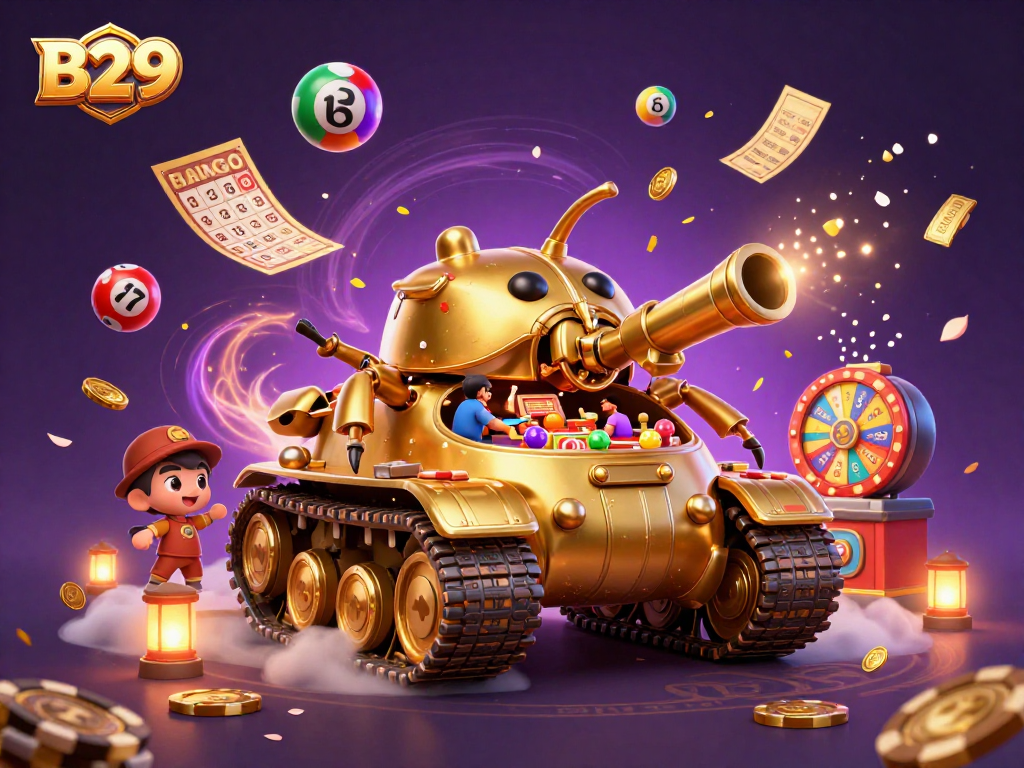B29 offers an exciting gambling experience with a golden beetle tank revealing a miniature casino inside.