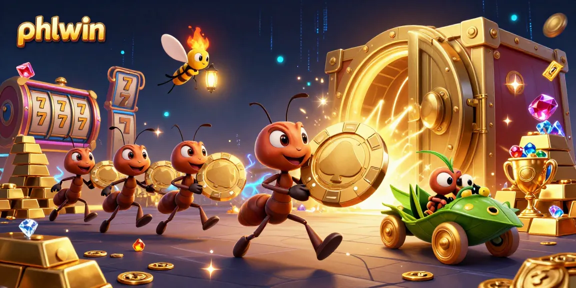 phlwin ants heist through a colorful tunnel filled with golden treasures and casino elements