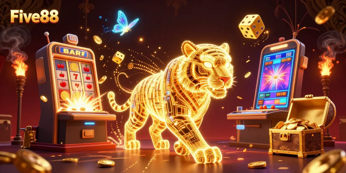 Experience the thrill of Five88 in an energetic digital casino scene bursting with jackpots and vibrant games.