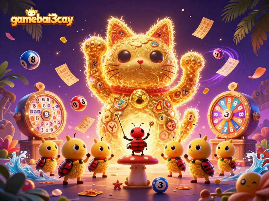 Engage in delightful gaming with gamebai3cay's vibrant, lucky cat scene showcasing casino excitement.