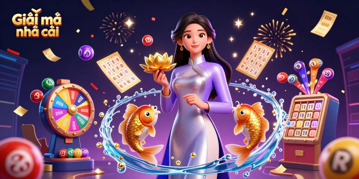 Engage with the Giãi mã nhà cái scene featuring dynamic lottery elements and an elegant Asian character.