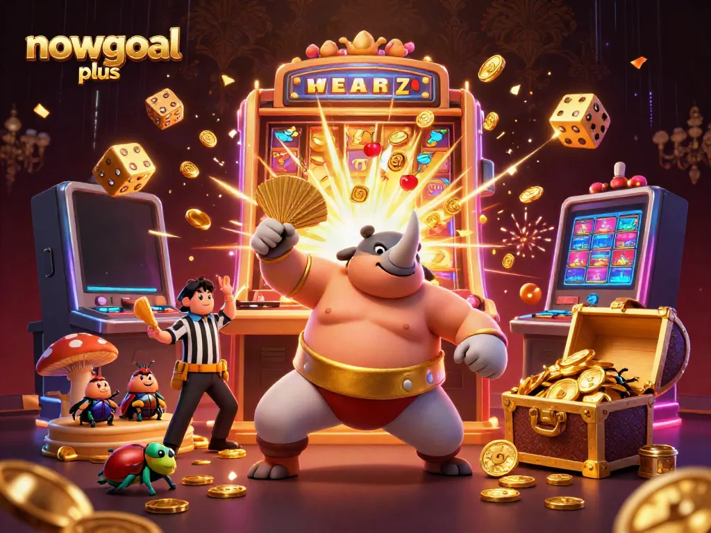 Experience the excitement of nowgoal plus with dynamic characters and casino elements in a vibrant 3D scene.