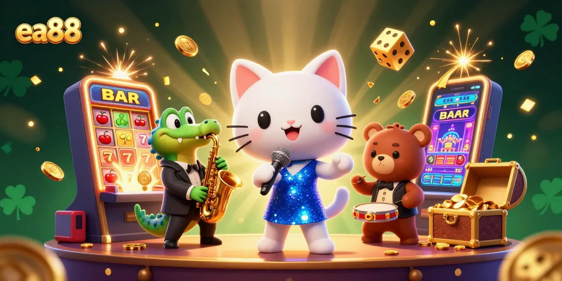 Experience exciting wins at ea88 with lively casino characters performing amidst jackpot symbols and dice.