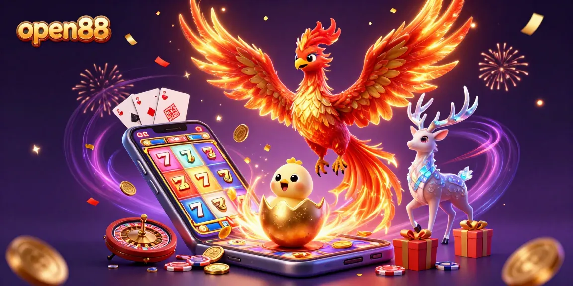 Experience thrilling gameplay at open88 with vibrant slot games, showcasing a phoenix theme.