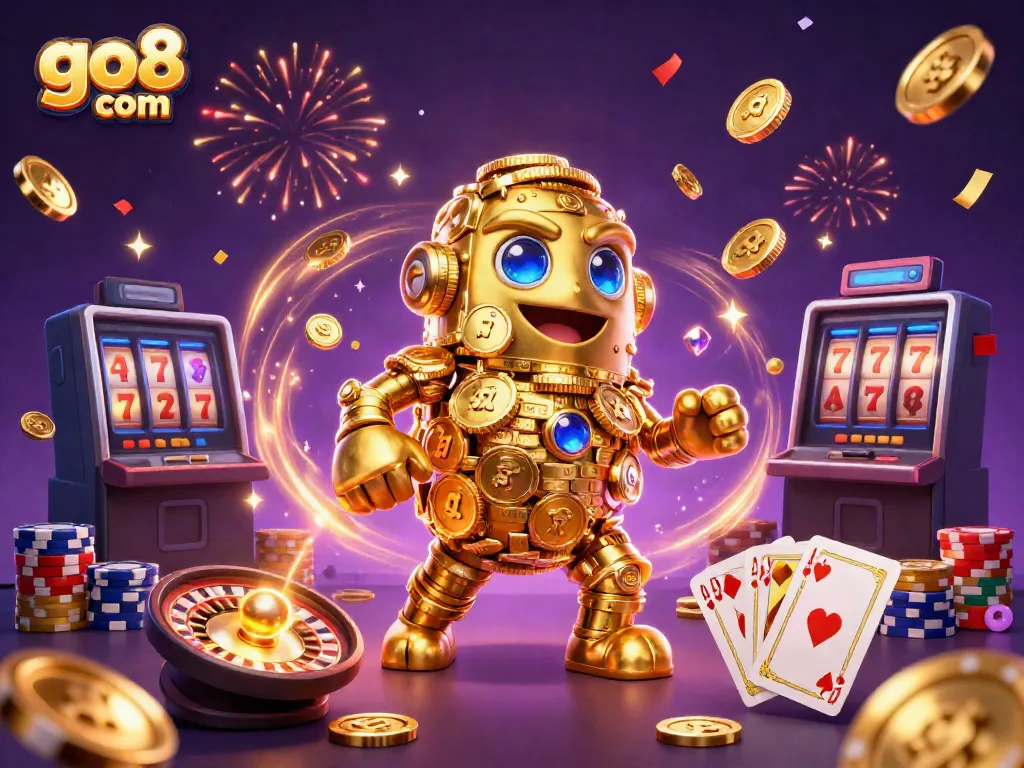 Experience thrilling gameplay with go8 com in a vibrant casino environment featuring golden golems and diverse gaming elements.
