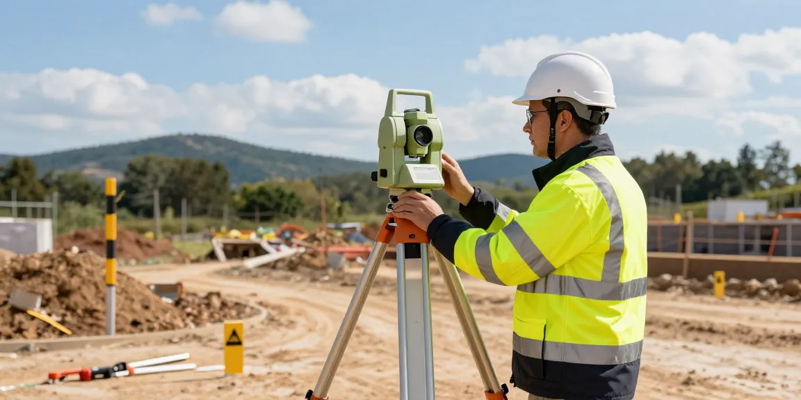 Surveyors using advanced equipment for precise topographical surveys, showcasing a professional setting.