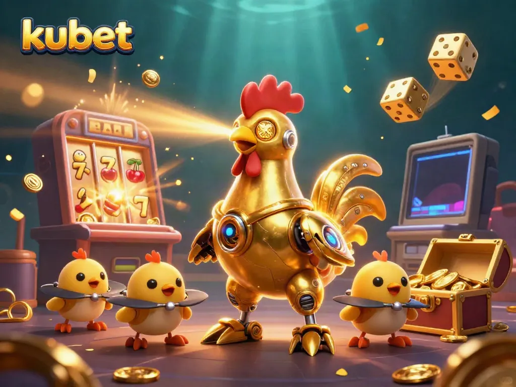 Engage in thrilling adventures at kubet with vibrant 3D characters, slot machines, and colorful casino elements.
