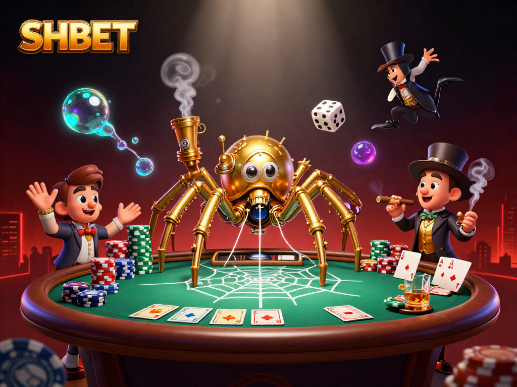 Experience thrilling wins with SHBET's intricate casino scene featuring dynamic characters and rich visuals.