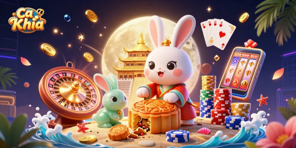 Experience Ca Khia as the moon rabbit reveals hidden poker treasures inside mooncakes.