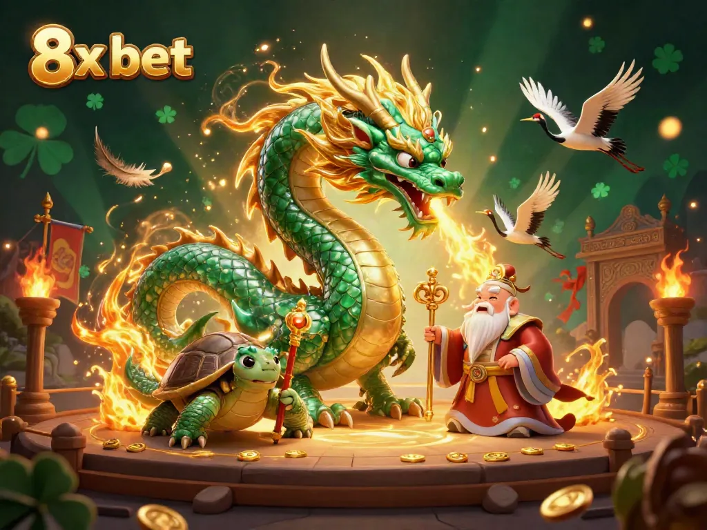 Experience thrilling gameplay at 8x bet with a magical dragon and lucky symbols swirling around.