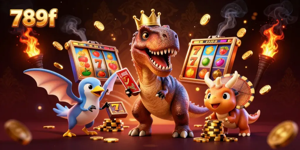 Engaging illustration showcasing 789f's thrilling gameplay with characters and slots.