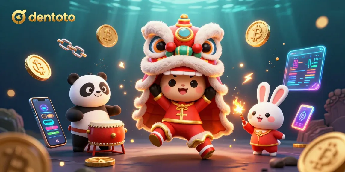 Experience the thrill of dentoto as animated characters engage in vibrant casino games with crypto elements.