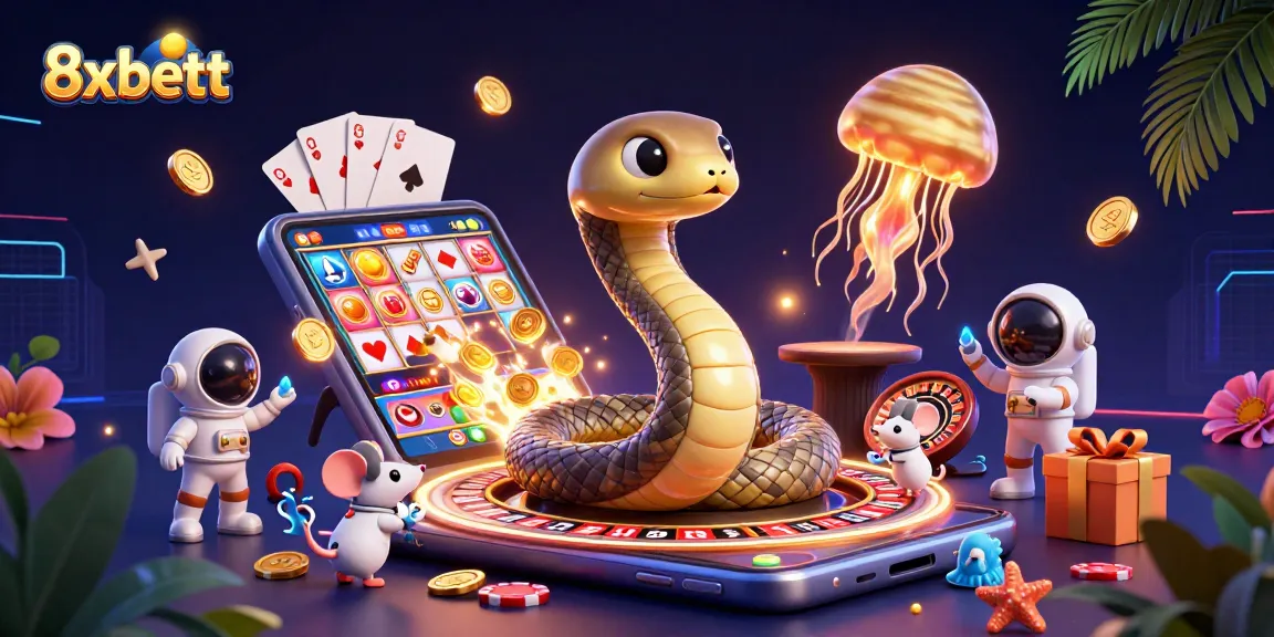 Engage with 8xbett's dynamic cosmic casino scene featuring betting astronaut mice and a gold jellyfish dealer.