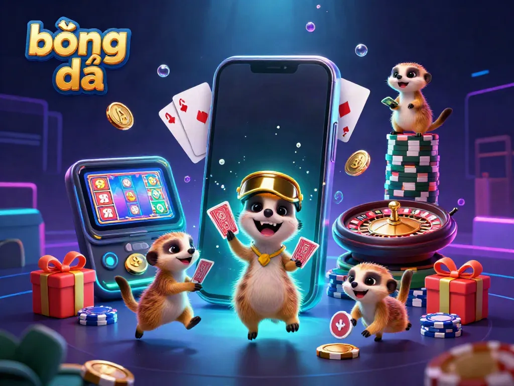 Experience thrilling kèo bóng đá with enchanting meerkats in a vibrant casino scene.