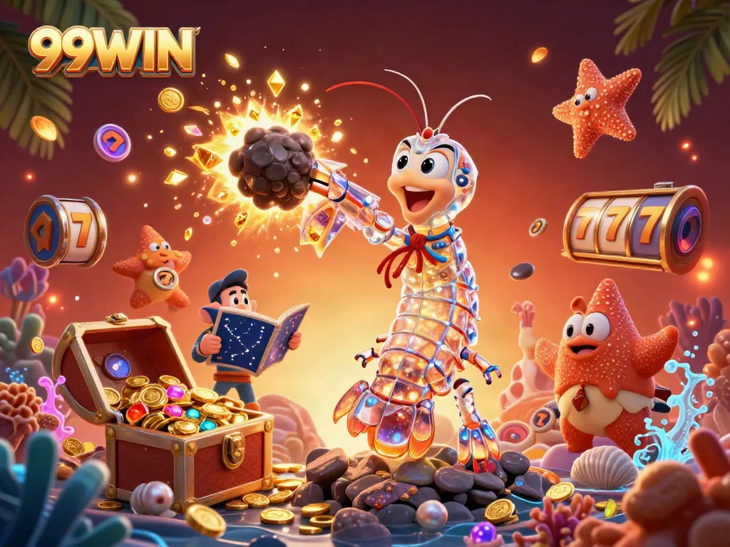 Experience thrilling casino gameplay with 99WIN as a galactic mantis shrimp triumphs in an explosion of gems.