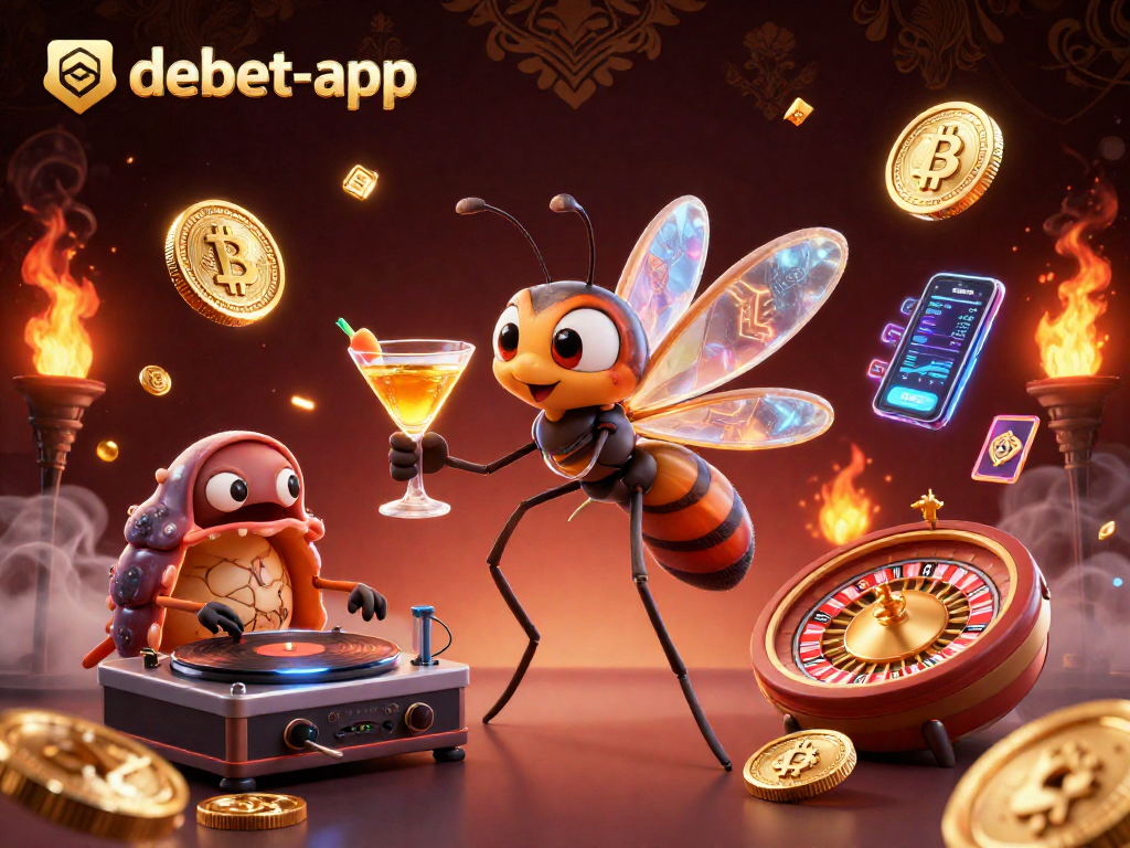 Engage with the debet-app casino experience featuring a lively mosquito mascot and a trilobite DJ.