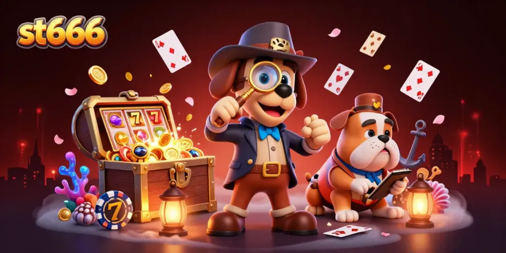 st666 detects hidden treasures while examining a poker chip, enriching the casino experience.