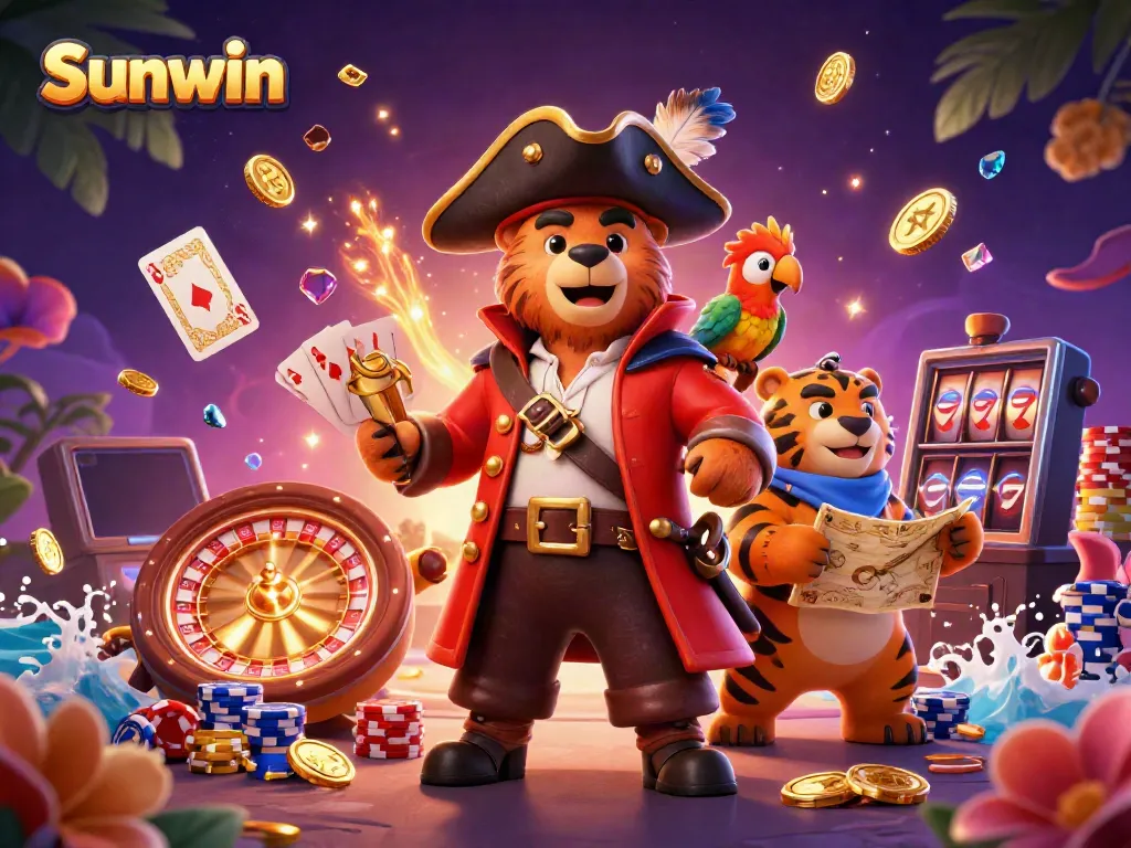 Join the exhilarating adventure at Sunwin with lively pirate characters and casino elements.