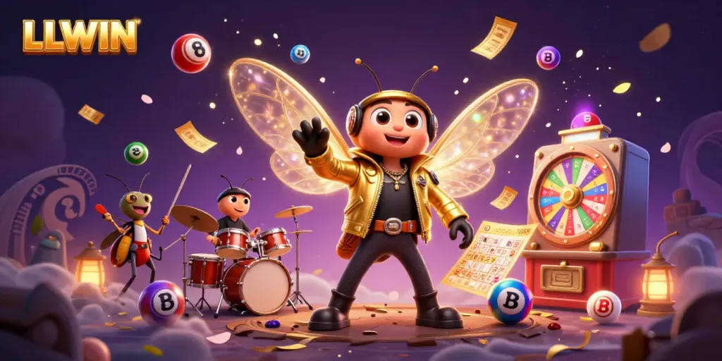 Experience the thrill of LLWIN gaming with vibrant lottery elements and dynamic characters.